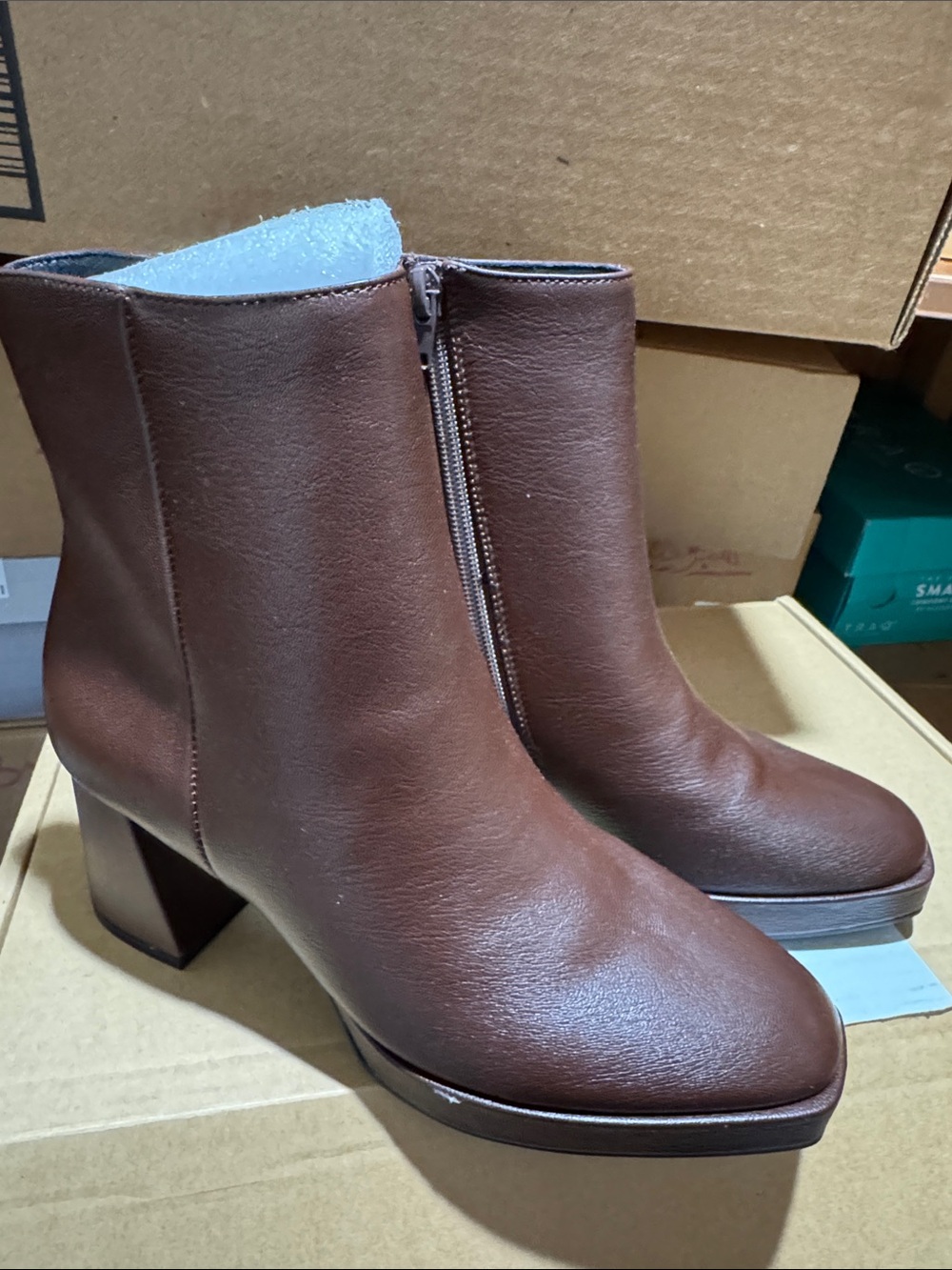 Chinese Laundry Brown Leather-Look Block Heel Ankle Boots